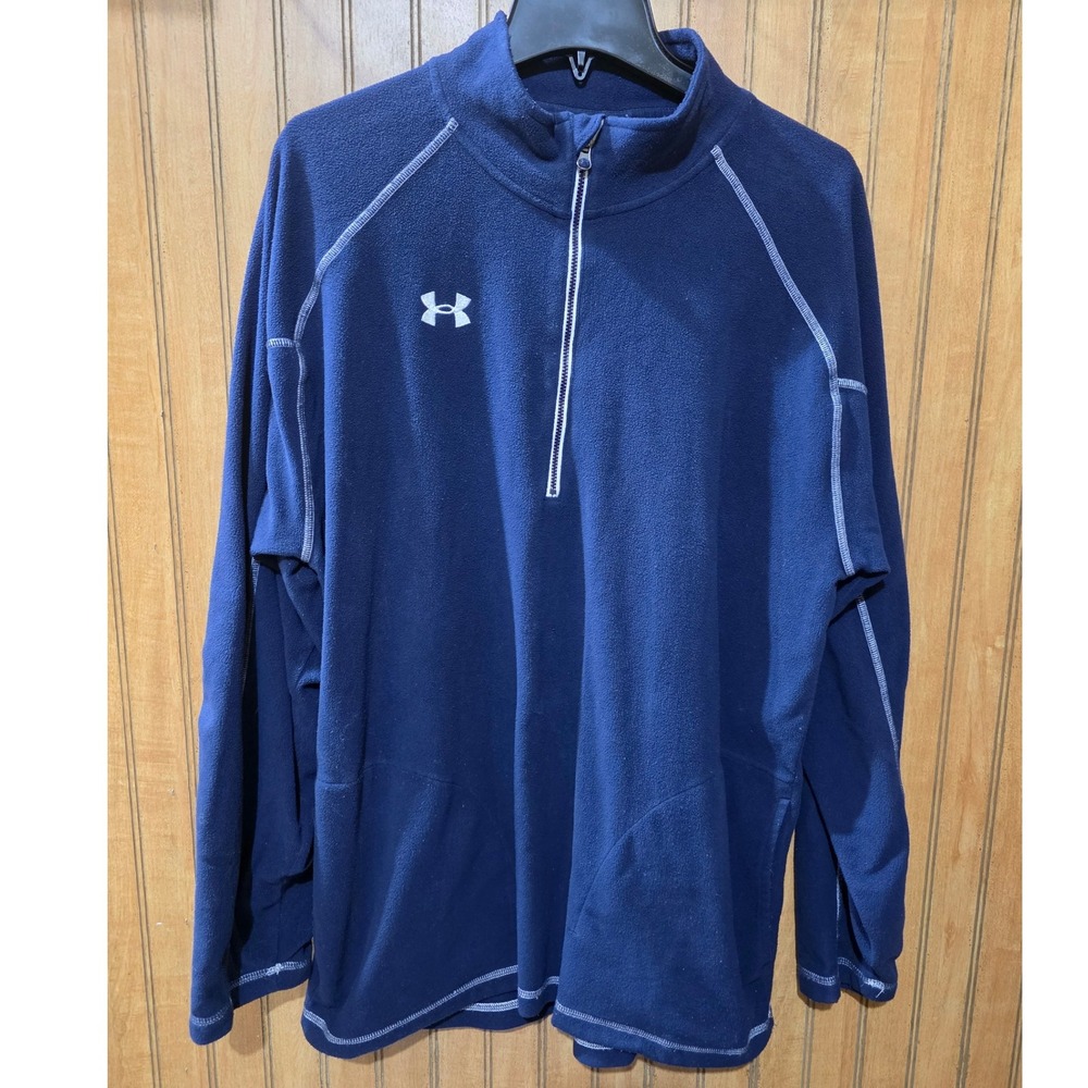 Under Armour Pullover Fleece Blue Quarter‎ Zip Athletic Warm Up Jacket XL